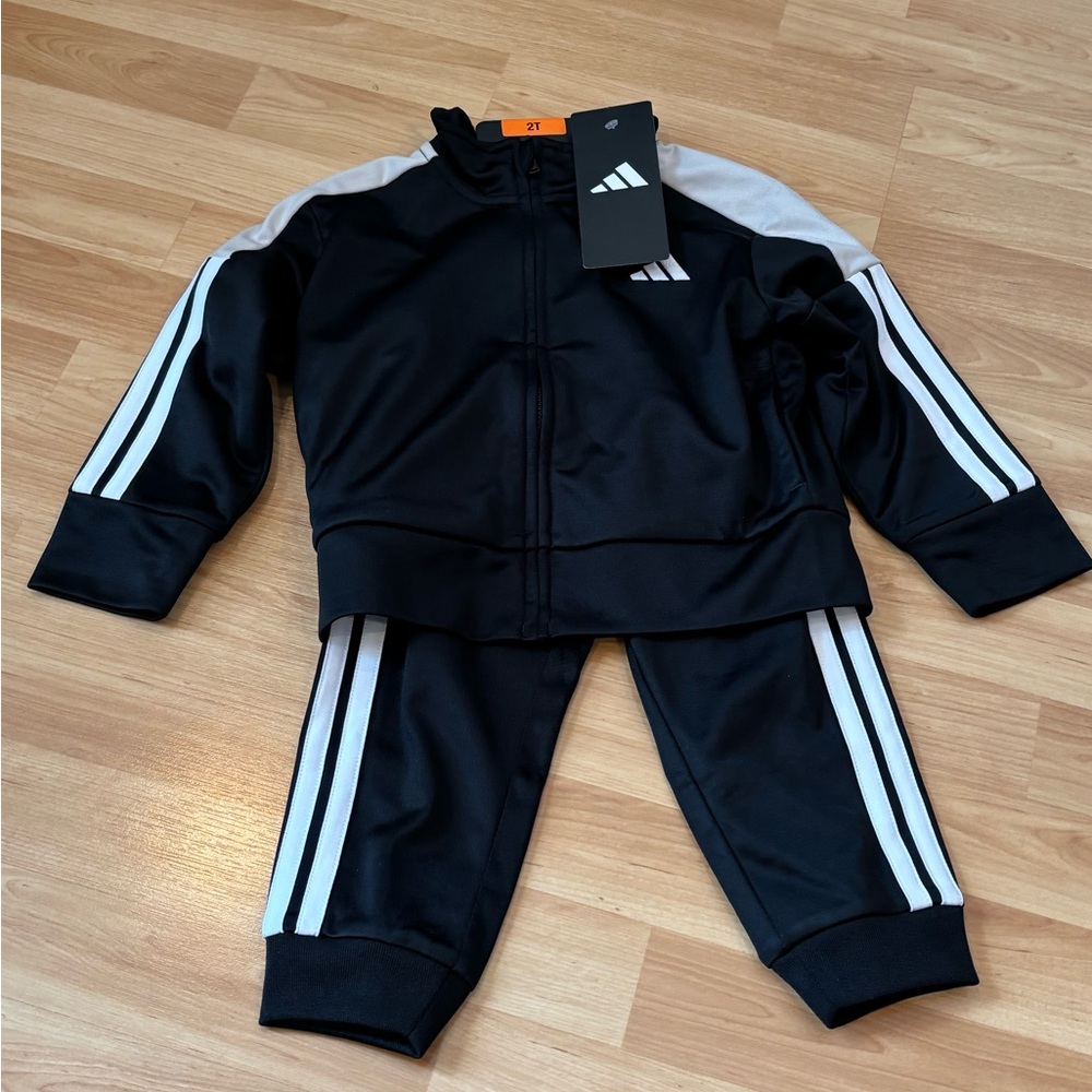Adidas Black Tracksuit with‎ White Stripes